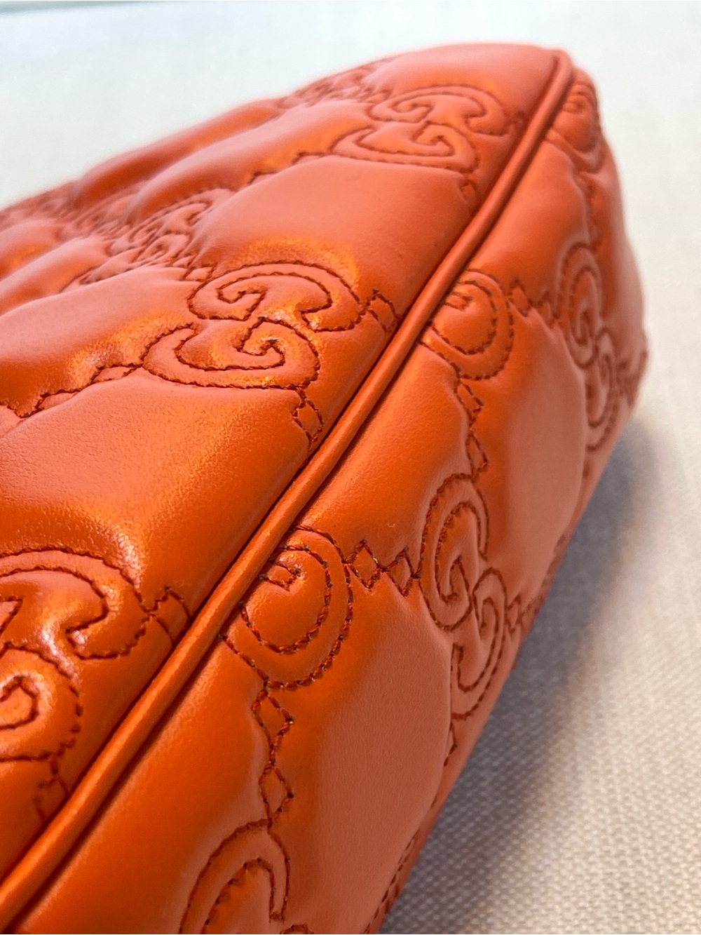 NEW GUCCI GG QUILTED MATELASSE’ SHOULDER CROSSBODY ORANGE CALF LEATHER BAG ITALY - Picture 10 of 17